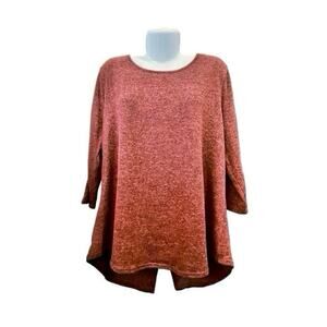 Perch by Blu Pepper Brick Orange Bow Tie Back Soft 3/4 Sleeve Sweater | Size 3XL